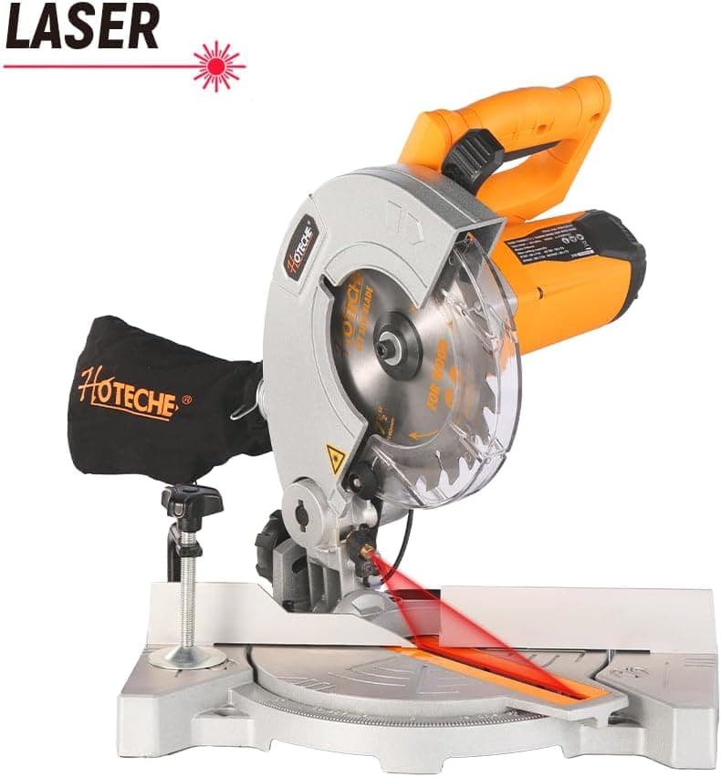 Hoteche 7-1/4-Inch Miter Saw 7.5A Compound Single Bevel Chop Saw with Laser and Blade for Wood and Metal Working