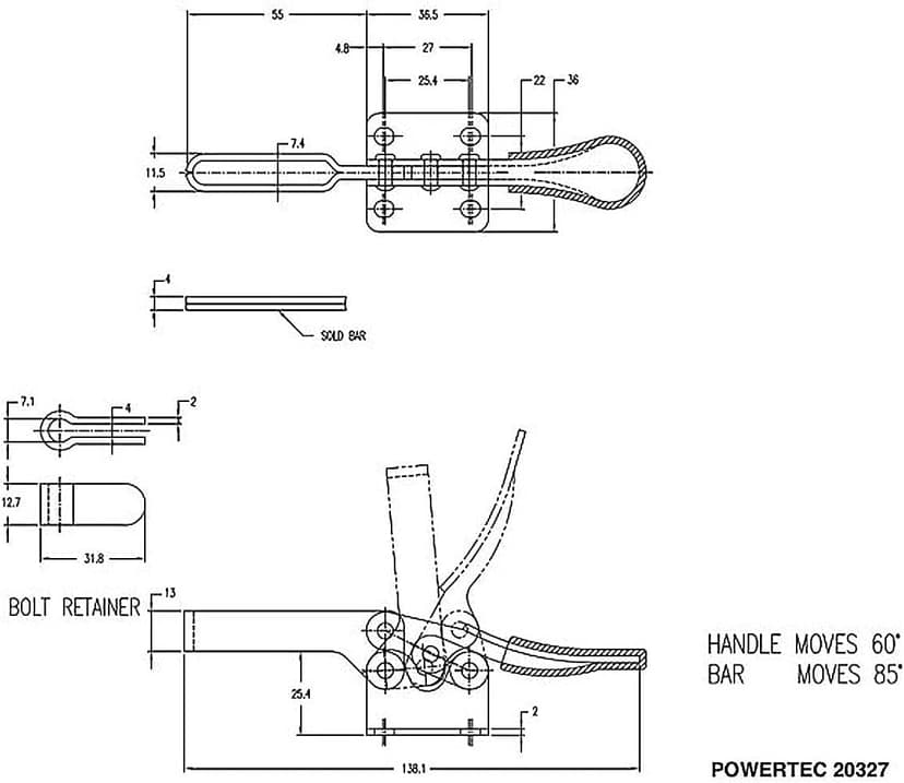 POWERTEC 72054 50 Inch Circular Saw Guide for Circular Saw, Router and Jig Saw, Contractor Straight Edge Clamp Saw Guide, w/Toggle Clamp Mounting Plate and 4-pc Quick Release Horizontal Toggle Clamps