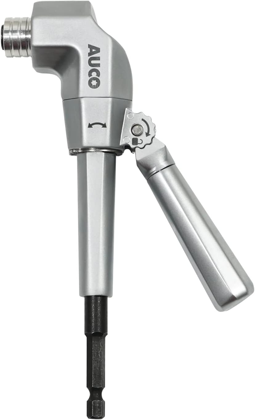 AUCO Durable Right Angle Drill Attachment, Adjustable Drill Adapter, Impact Fit, Max Torque 500 in-lbs (56.5 Nm), All Metal Body & Steel Gear, For Use with Cordless Drill and Impact Driver