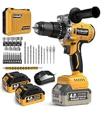 1060In·lbs Cordless Drill Driver - 20+3 Torque Brushless Hammer Drill with 2 x 4.0Ah Battery & Fast Charger - 21V Electric Power Drills Set with 2 Speeds & 1/2 Inch Self-locking Metal Chuck