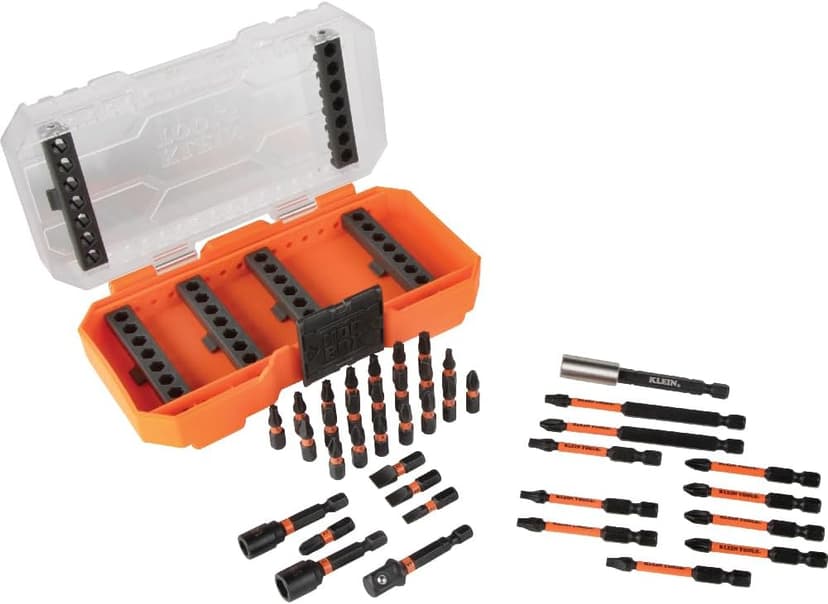 Klein Tools 33801 Impact Driver Bit Set with Magnetic Nut Drivers, ProFlex S2 Steel Phillips, Slotted, Square, TORX Bits with Case, MODBox Compatible, 40-Piece