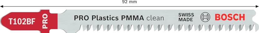 Bosch 2 x PRO Plastics PMMA Clean T102BF Jigsaw Blade (for Plastic, Plastic, Length 92 mm, Professional Accessories Jigsaw)