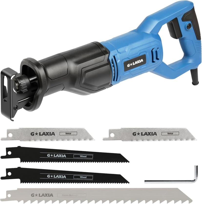 Reciprocating Saw, 6Amp 2800RPM Variable Speed Reciprocating Saw with 4/5"(20mm) Stroke Length, 3Pcs Blades for Wood, Soft Metal, PVC Pipe Cutting