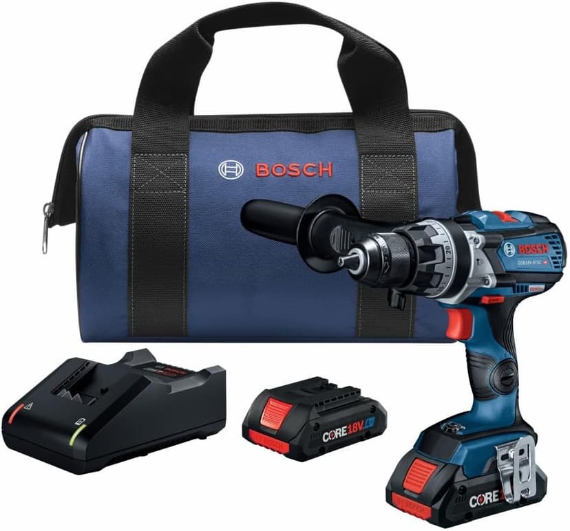 BOSCH GSB18V-975CB25 18V Brushless Connected-Ready 1/2 In. Hammer Drill/Driver Kit with (2) CORE18V® 4 Ah Advanced Power Batteries