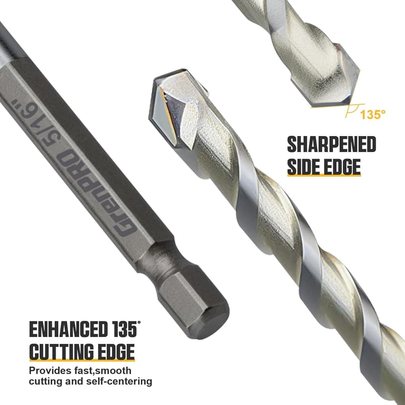 Concrete Drill Bit Set, 8 PCS Masonry Drill Bit Set for Concrete 5/32"-3/8", Industrial Carbide Drill Bits, Shockproof Hex Shank Hammer Drill Bit Set for Cement/Porcelain Tile/Brick/Class/Plastic