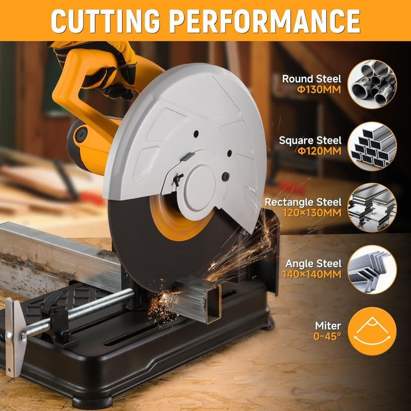 Hoteche 14-Inch Metal Cutting Chop Saw 2100W Heavy-Duty Electric Cut Off Machine with Saw Blade