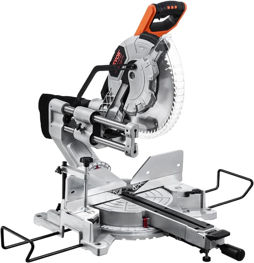 VEVOR Sliding Compound Miter Saw, 12-Inch Blade, 15 Amp Motor, 60-Tooth, Corded Double Bevel Sliding Miter Saw, LED Precision Alignment, Angle Adjustable, for Wood, Composite Decking, Laminates