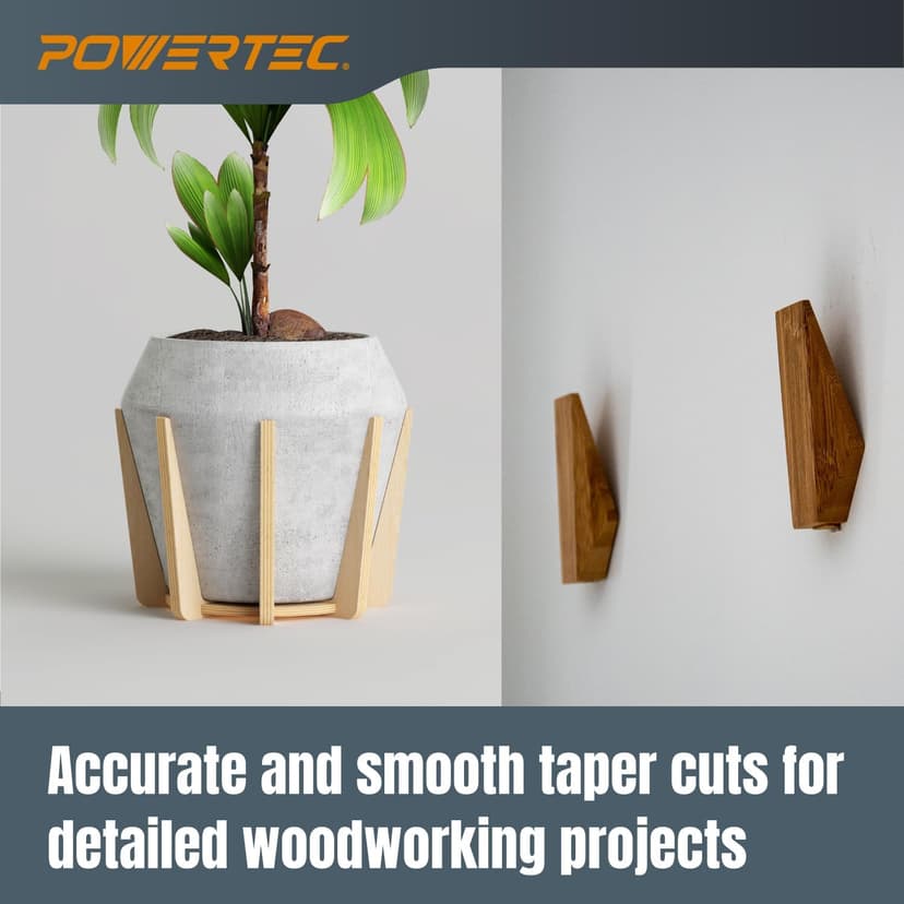 POWERTEC Table Saw Tapering Jig, Small Parts Taper Jig with 3/4" x 3/8" Miter Bar, Adjustable Hold Down Clamp, Non-Slip Grip Strips, Ergonomic Handle - Table Saw Jig Accessories (71875)