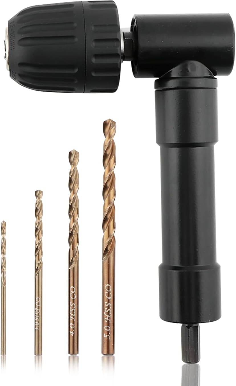 Right Angle Drill Attachment 90° Adapter - 0.8-10mm Keyless Chuck for Tight Corners, Fits Electric Drills, Impact Drivers & Screwdrivers - Great for Home Repairs & Metalworking