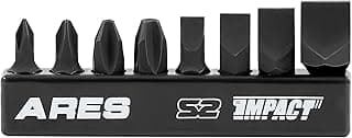 ARES 70013-8-Piece S2 Steel Impact Driver Bit Set - Includes Phillips 1,2,3,4 and Slotted 1/4-Inch, 5/16-Inch, 3/8-Inch and 1/2-Inch Bits - High Alloy S2 Steel Construction