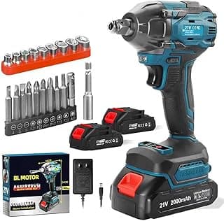 Cordless Impact Wrench, 21V Torque Power Impact Driver, 1/2" Power Impact Wrenches with 2 * 2.0Ah Batteries with 19 Accessories, Electric Impact Motor Variable Speeds for home installation (Blue)