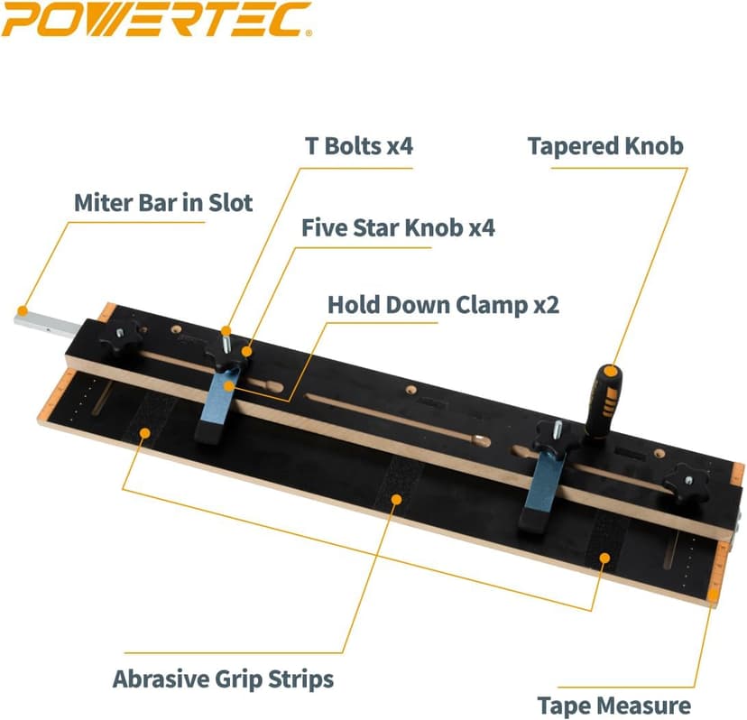 POWERTEC 71395 Taper/Straight Line Jig for Table Saws with 3/4” Wide by 3/8” Deep Miter Slot