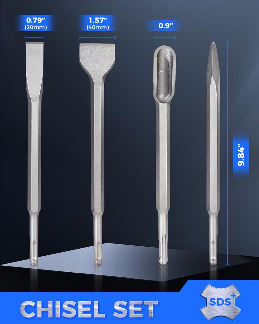 COMOWARE Rotary Hammer Drill Bits Set & Chisels- SDS Plus Concrete Masonry Hole Tool 17pcs with Storage Case