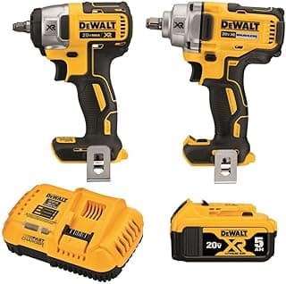 DEWALT 20V MAX Impact Wrench, Cordless 2-Tool Combo Kit, 1/2-Inch Mid-Range and 3/8-inch Compact with 5ah Battery and Charger (DCK205P1)