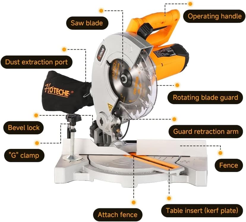 Hoteche 7-1/4-Inch Miter Saw 7.5A Compound Single Bevel Chop Saw with Laser and Blade for Wood and Metal Working