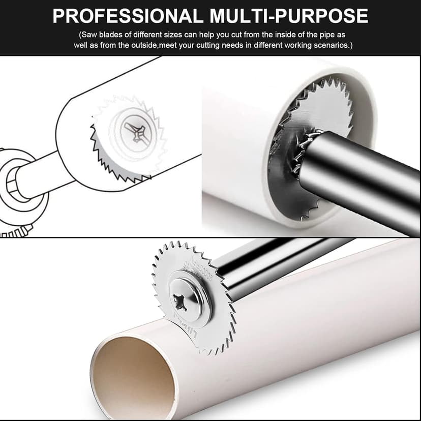 LitKiwi PVC Pipe Inside Cutter(4Pcs Saw Blades) with 1/4" Hex Shank,Plumbing Inside Cutter Internal Plastic Pipe Cutter,1-1/4" & 1-3/4" Or Larger Diameter, with Wire Saw