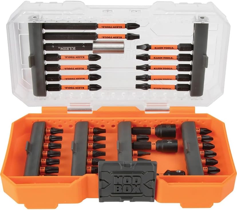Klein Tools 33801 Impact Driver Bit Set with Magnetic Nut Drivers, ProFlex S2 Steel Phillips, Slotted, Square, TORX Bits with Case, MODBox Compatible, 40-Piece