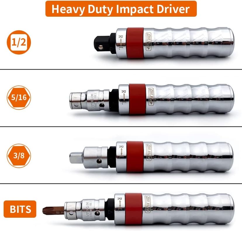 Hand Manual Reversible 1/2-inch 3/8-inch Impact Driver Set Extractor-13PCS Impact Screwdriver S2 Steel Disengage Rusted Fasteners or Frozen Bolts