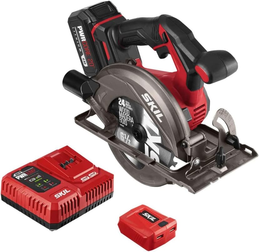 SKIL PWR CORE 20 Brushless 20V 6-1/2'' Circular Saw Kit, Includes 4.0 Ah Battery, PWR ASSIST UBS Adapter AND PWR JUMP Chargers - CR5413-1A