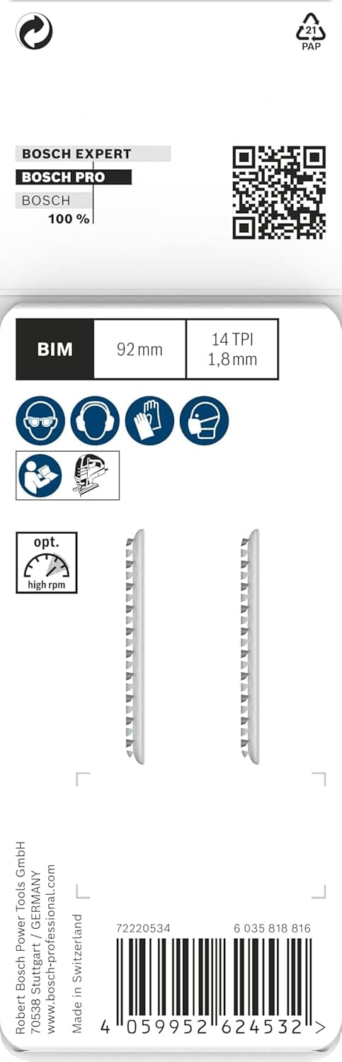 Bosch 2 x PRO Plastics PMMA Clean T102BF Jigsaw Blade (for Plastic, Plastic, Length 92 mm, Professional Accessories Jigsaw)