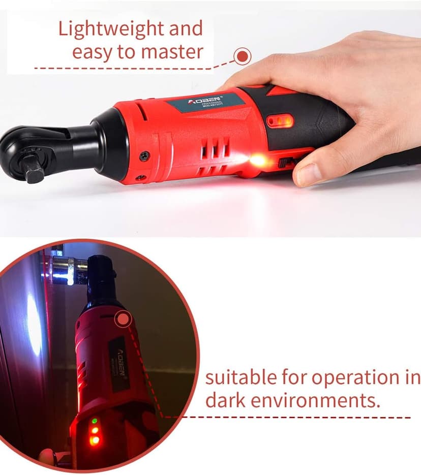 AOBEN Cordless Electric Ratchet Wrench Set, 3/8" 12V Power Ratchet Tool Kit With 2 Packs 2000mAh Lithium-Ion Battery And Charger