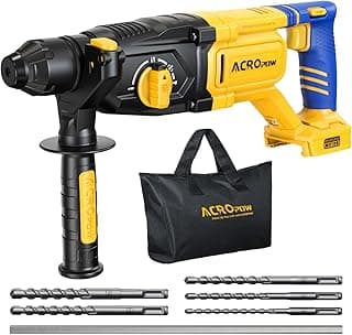 SDS-Plus Cordless Rotary Hammer Drill for Dewalt 20V Battery,Brushless Motor, Safety Clutch, 4 Functions, LED Light with Vibration Control, 5 Drills with Carry Bag(No Battery)