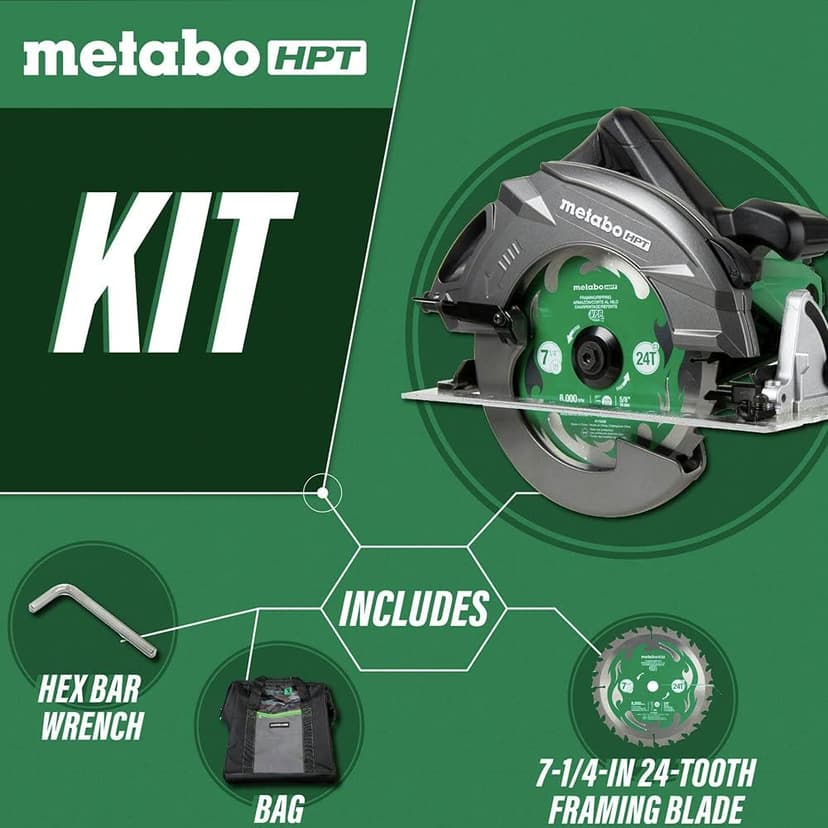 Metabo HPT Circular Saw Kit | RIPMAX | 7 1/4-Inch Blade | 6,800 RPM | Dust Blower Function | 5-Year Warranty | C7UR