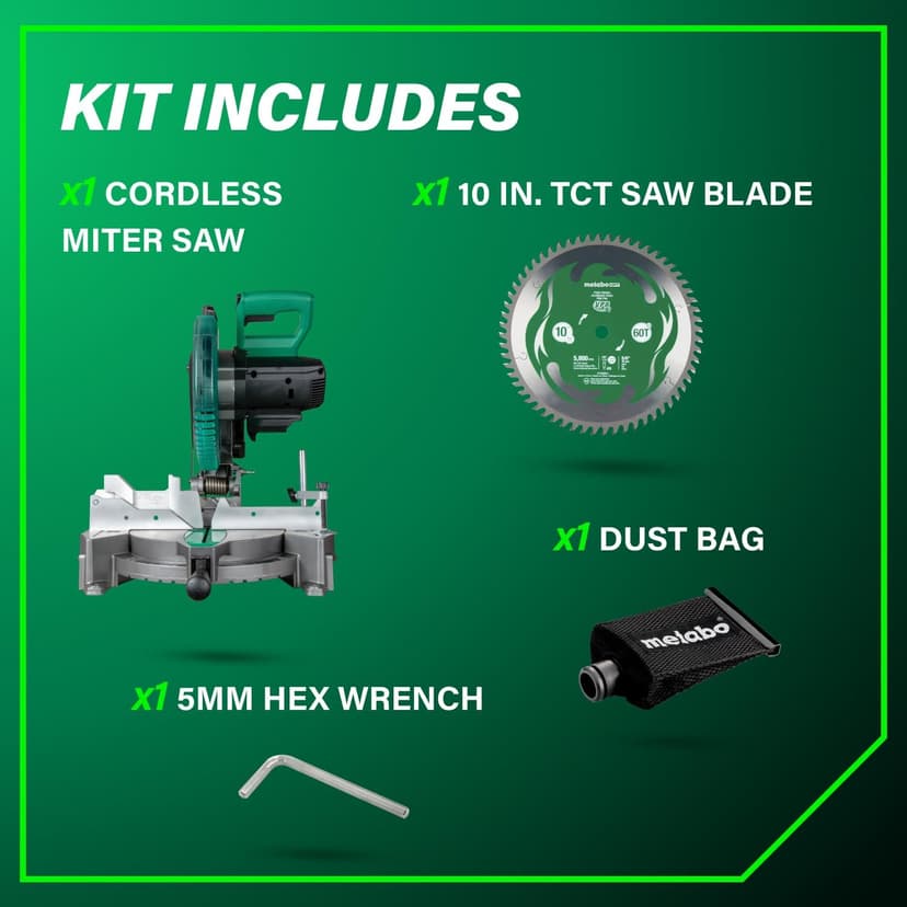 Metabo HPT 18V MultiVolt Cordless 10-Inch Single Bevel Miter Saw, Wide Range of Miter and Bevel Cutting Options, Xact Cut LED Shadow System, Brushless Technology, Tool Body Only, C1810DFAQ4