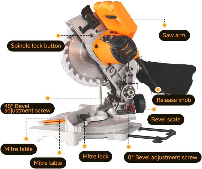 Hoteche 7-1/4-Inch Miter Saw 7.5A Compound Single Bevel Chop Saw with Laser and Blade for Wood and Metal Working