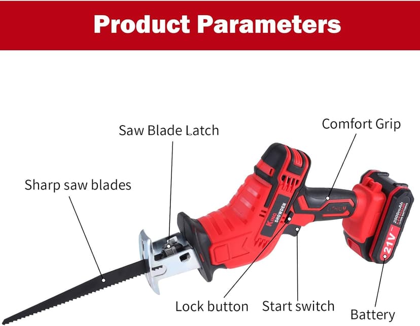 Cordless Reciprocating Saw | 21V 2000mAh * 2 Batteries, 3000RPM, 28mm Stroke Length, 4 Blades | Electric Power Reciprocating Saw for Wood/Metal/PVC Cutting