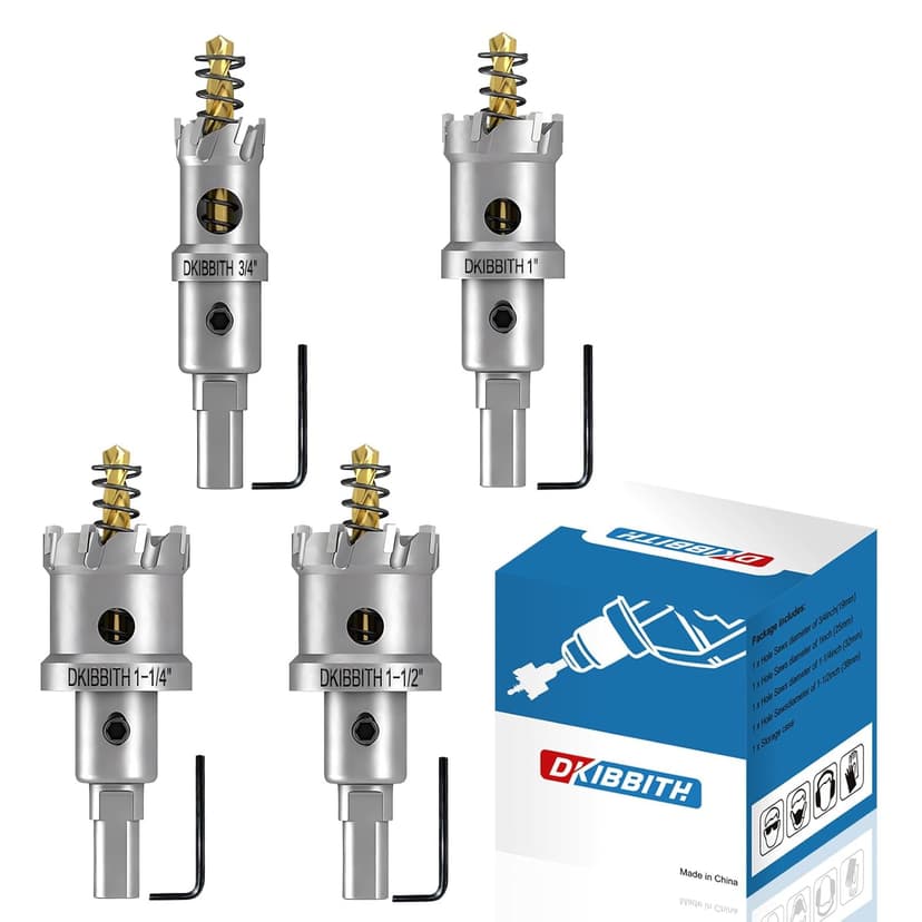 4 Pcs TCT Hole Saw Drill Bit Set,3/4” to 1-1/2” Tungsten Carbide Hole Saws Kit for Stainless Steel Hard Metal Plastic Wood, 1” Cut Depth, with Detachable Pilot Drill Bits, Allen Wrench