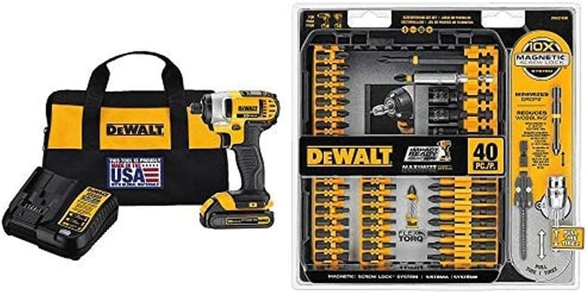 DEWALT DCF885C1 20V Max 1/4" Impact Driver Kit, with DWA2T40IR IMPACT READY FlexTorq Screw Driving Set, 40-Piece