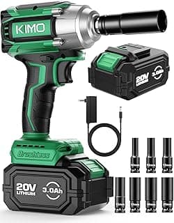 K I M O. Cordless Impact Wrench, Max Torque 406ft-lbs (550N.m) & 3000RPM, Premium Brake Stop, 1/2 lmpact Gun with 3000mAh Li-ion Battery, 7Drive lmpact Sockets, Fast Charger Impact Drill for Car Tires