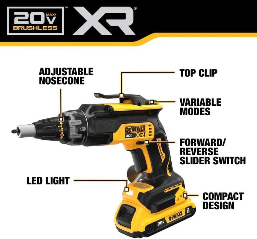 DEWALT 20V MAX XR Brushless Drywall Screw Gun and Cut-Out Tool Combo Kit with 2 Batteries and Charger Included (DCK265D2)