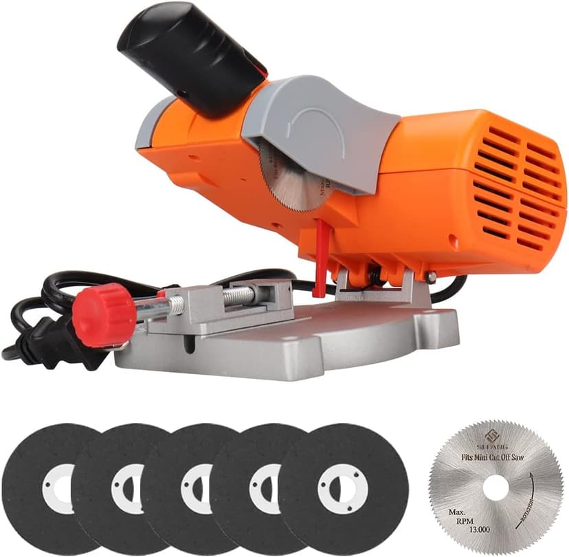 SI FANG Benchtop Cut-Off Saw Miniature Compound-Cutting, Mini Miter Chop Saw for Metal Wood Plastic Crafts Making Carbon Arrow Shafts Cutting, Max 45° Adjustable Small Electric Table Tool