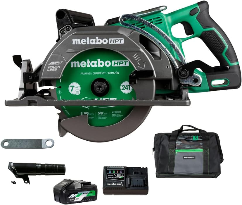 Metabo HPT 36V MultiVolt 7-1/4 Inch Rear Handle Circular Saw, Cordless Circular Saw with 36V Battery, Lightweight Design, 53° Bevel Capacity, Brushless Motor, Electric Brake, C3607DWA