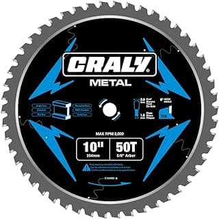 CRALY 10 Inch 50 Teeth Steel and Ferrous Metal Cutting Circular Saw Blade, 5/8 Inch Arbor, Thin Kerf, Professional Carbide Tipped Blade for Angle Iron, Threaded Rod, EMT Conduit(C1050MC)