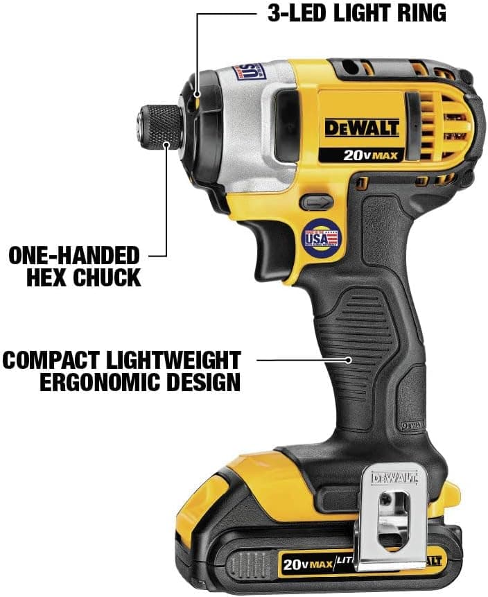 DEWALT 20V MAX Impact Driver Kit, 1/4-Inch, Battery and Charger Included (DCF885C1)