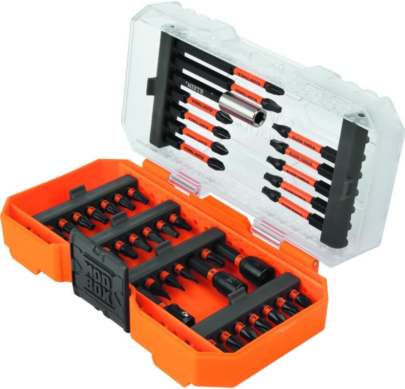 Klein Tools 33801 Impact Driver Bit Set with Magnetic Nut Drivers, ProFlex S2 Steel Phillips, Slotted, Square, TORX Bits with Case, MODBox Compatible, 40-Piece