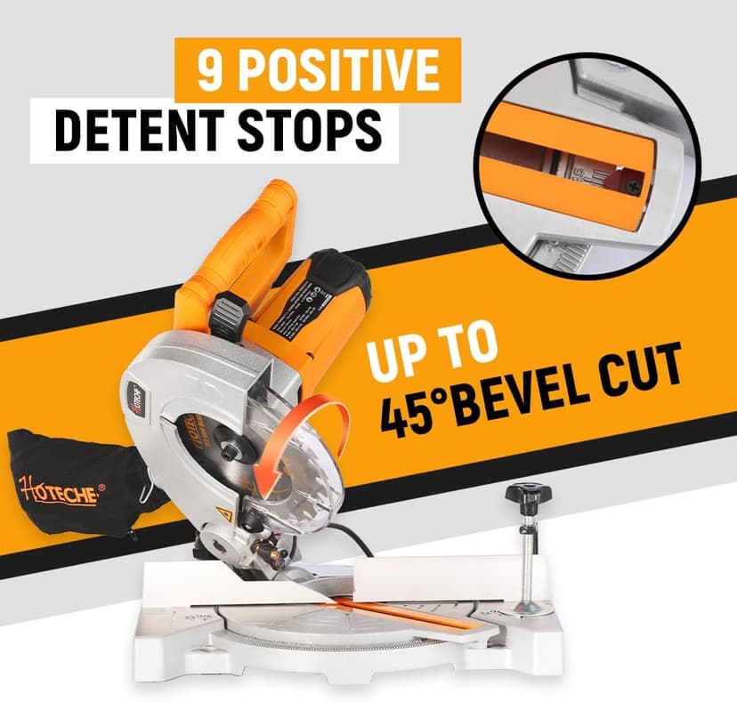 Hoteche 7-1/4-Inch Miter Saw 7.5A Compound Single Bevel Chop Saw with Laser and Blade for Wood and Metal Working