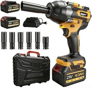 Cordless 1/2 Inch Impact Wrench,1000 N.m(740 Ft-lbs) Brushless High Torque Electric Impact Gun, 3300RPM Power Impact Driver, 2x 4.0AH Li-ion Battery,Charger & 6Pcs Sockets for Car Home DIY Furniture