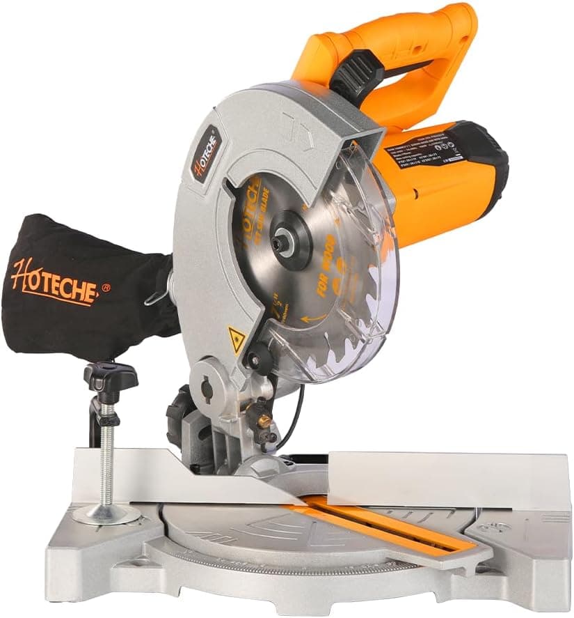 Hoteche 7-1/4-Inch Miter Saw 7.5A Compound Single Bevel Chop Saw with Laser and Blade for Wood and Metal Working