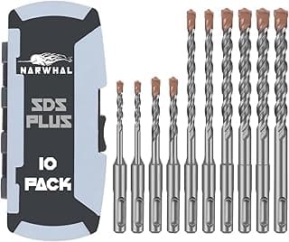 SDS Plus Rotary Hammer Drill Bit Set (10 Pack - 1/8", 1/4", 5/16", 3/8", and 1/2") Carbide Tipped - Perfect for Drilling Through Concrete, Cement, Stone, Brick, Ceramic Pots, & More!
