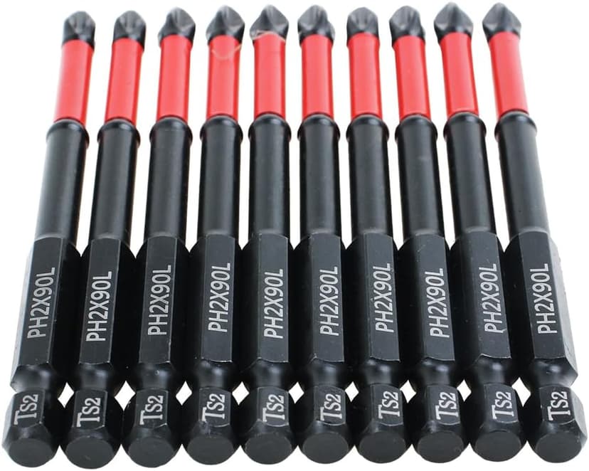 AUTOTOOLHOME 10 Pack Phillips PH2 Magnetic Anti Slip Screwdriver Bit Set 3-1/2" Length TS2 Anti-Slip Long Drill Bits Impact Driver Bits