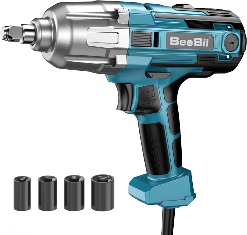 Seesii Electric Impact Wrench Corded, 368Ft-lbs(500N.m) Torque 1/2 inch Impact Gun with 8Amp Cord, 4 Sockets for Car Tire and Home DIY, AC500