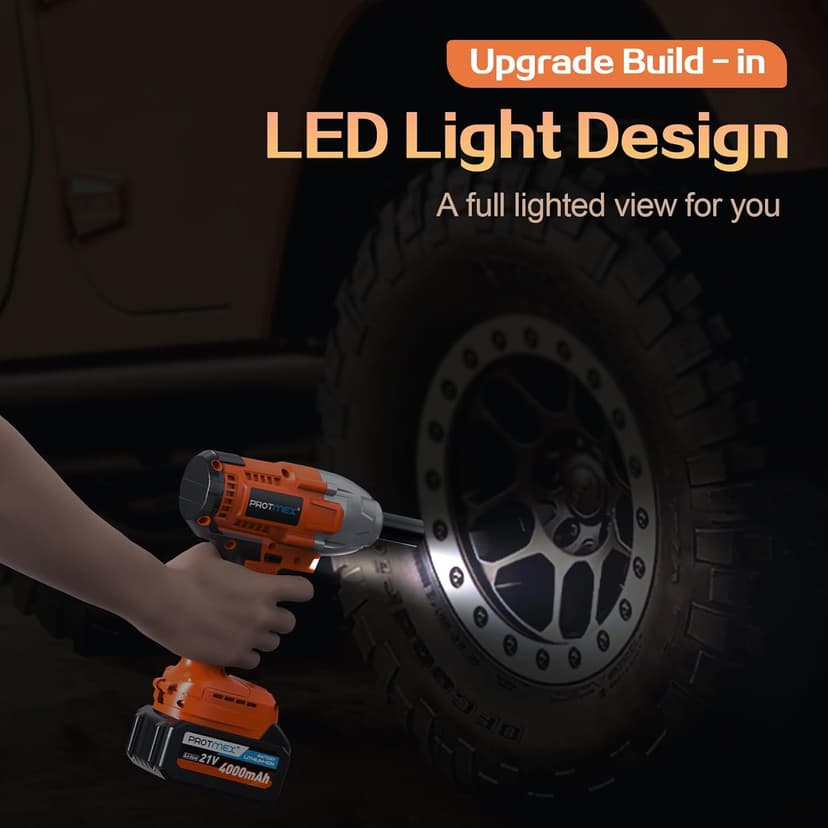 Cordless Impact Wrench, 665Ft-Ibs (900N.m) 1/2" Electric Impact Wrench, 21V Power Impact Drill with 2x 4.0Ah Battery, 6 Sockets, 8 Drill, 6 Screws, Impact Gun Variable Speeds for Car/Truck/Mower