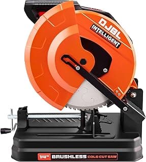 DJBL 14" 3500w Brushless Cold Cut Saw,Dry Cut Saw Cutting Speeds Changeable,Brushless Motor Metal Cut Chop Saw with 66 Teeth Ferrous Metal Cutting Blade,45 Degree Adjustable