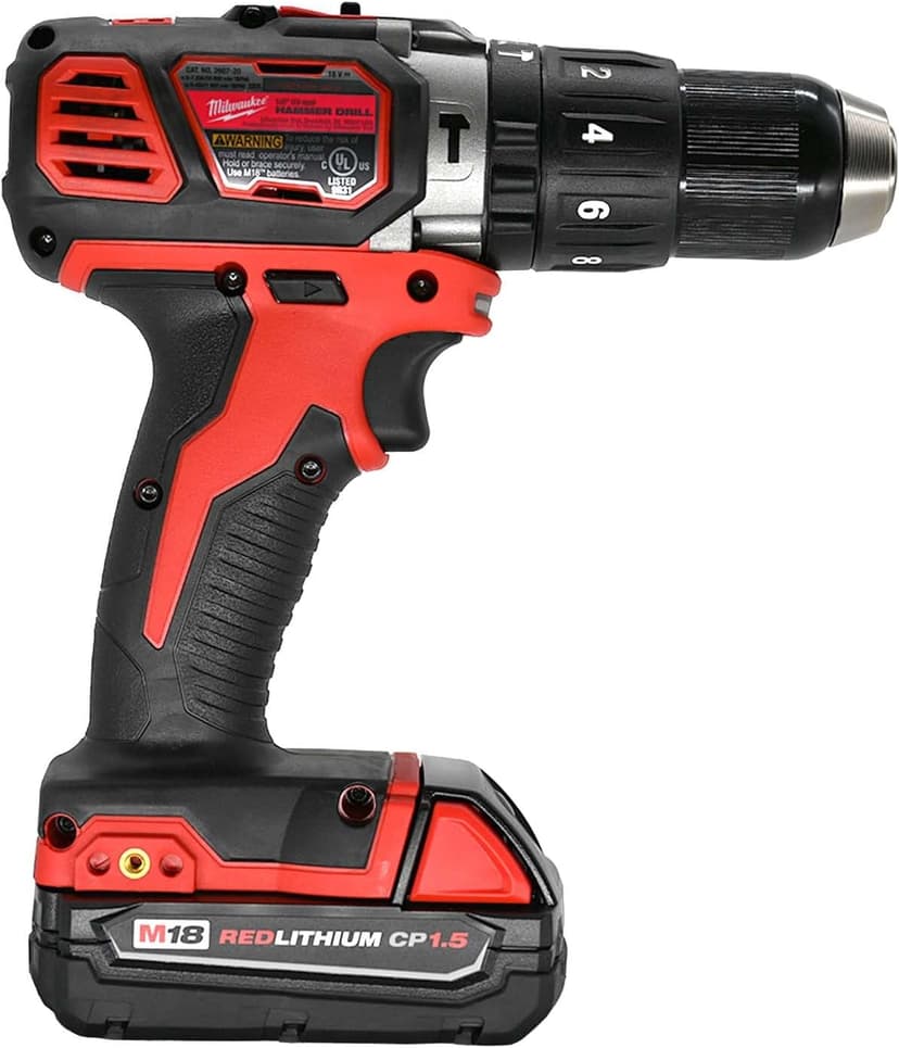 Milwaukee 2607-21CT Tool M18 Lithium-Ion Cordless 1/2-inch Hammer Drill Driver Kit with 1.5Ah Battery, Charger and Hard Case