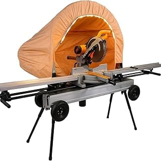 Miter Saw Dust Collection Hood with Light, Saw Dust Collector, Miter Saw Dust Collector Attachment, Accessory Holes, with Storage Cover, Fits All Miter Saws (Khaki)