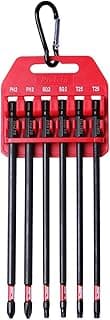 Long Impact Bit Set W/clip, 2 Phillips, 2 Square, T25 TORX, 6-Inch Length, 6-Piece,Industrial Strength, 1/4" Hex Shank